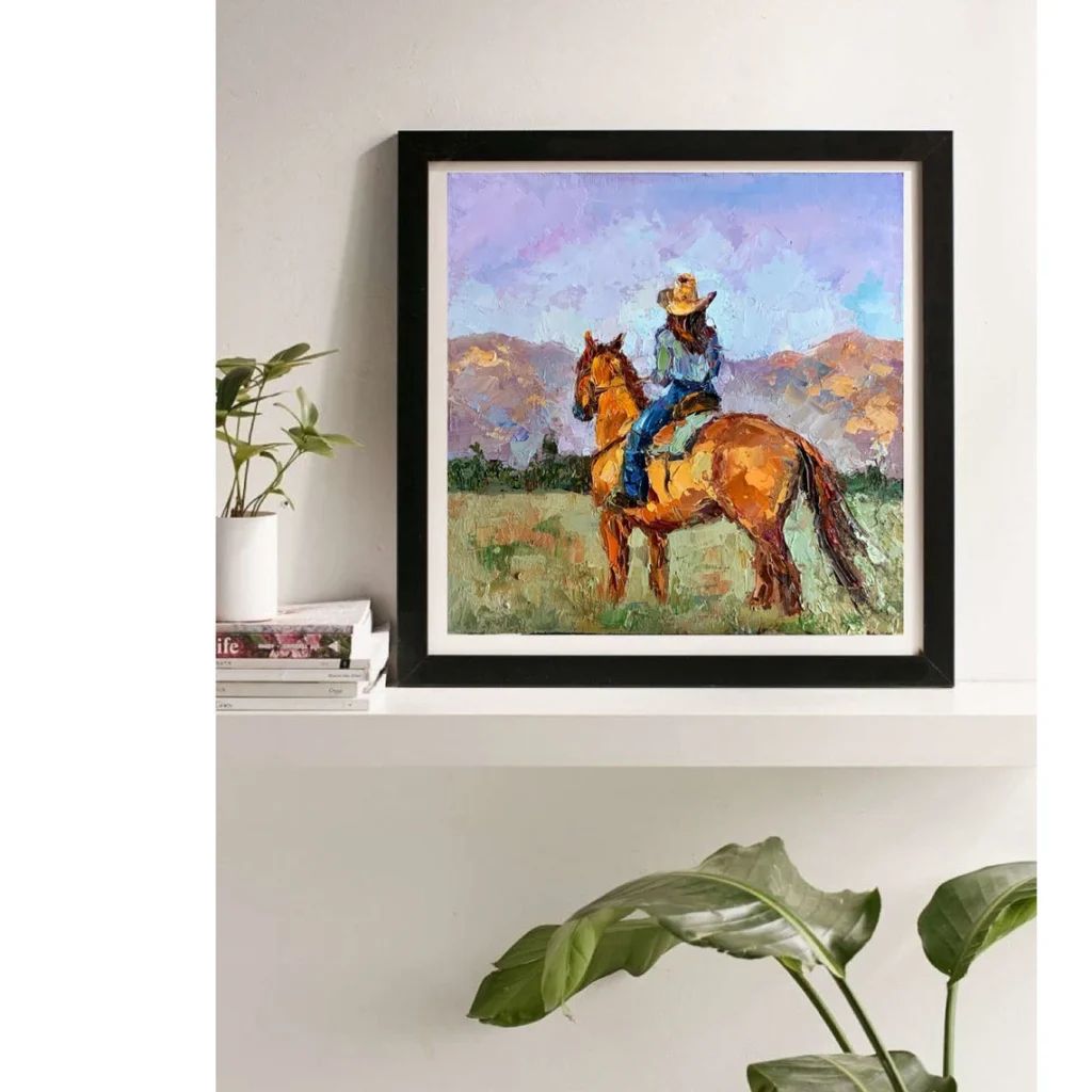 cowgirl oil painting in interior