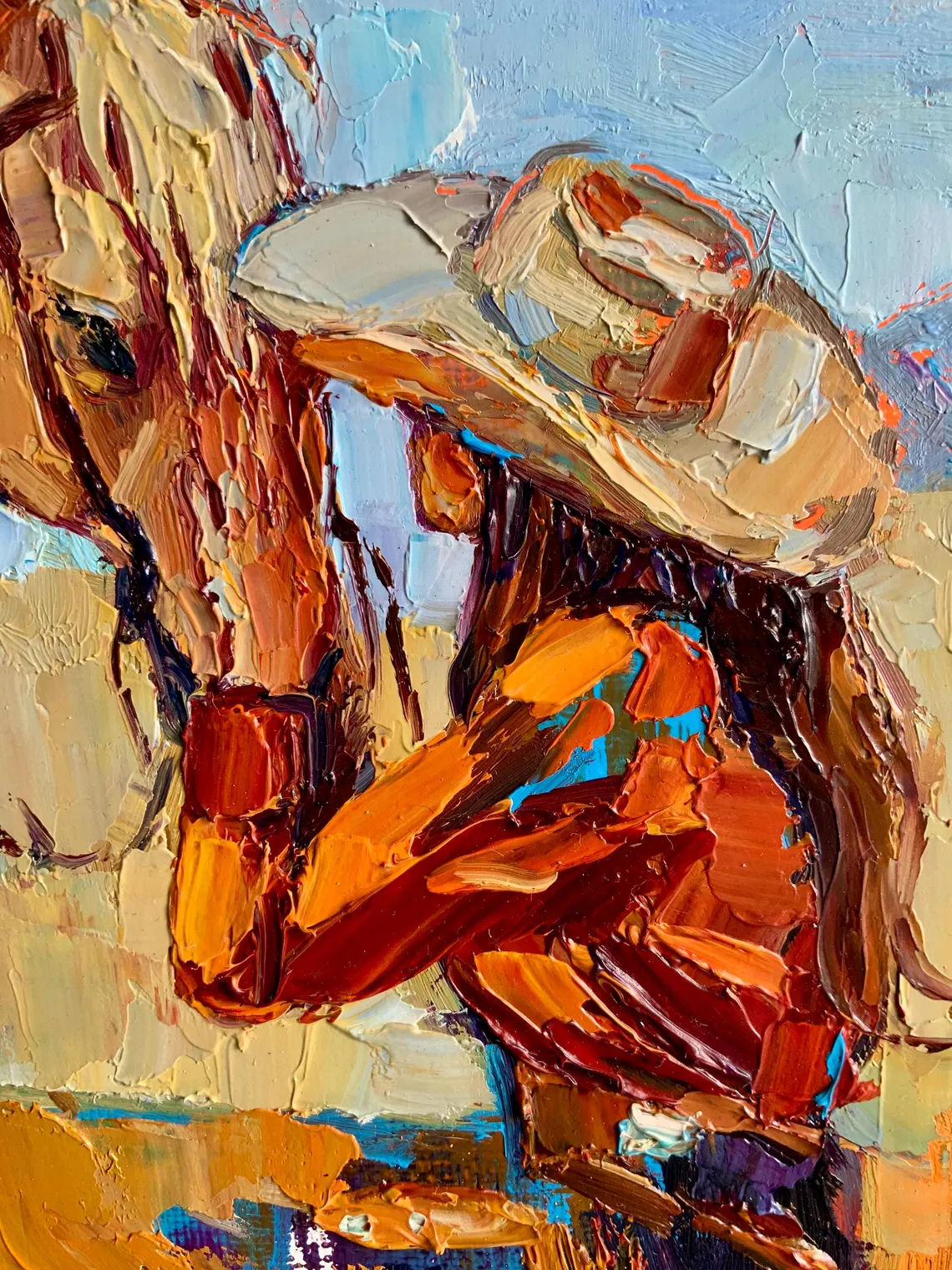 Cowgirl Painting Original Art Oil Painting 12X12 Inches - Image 4