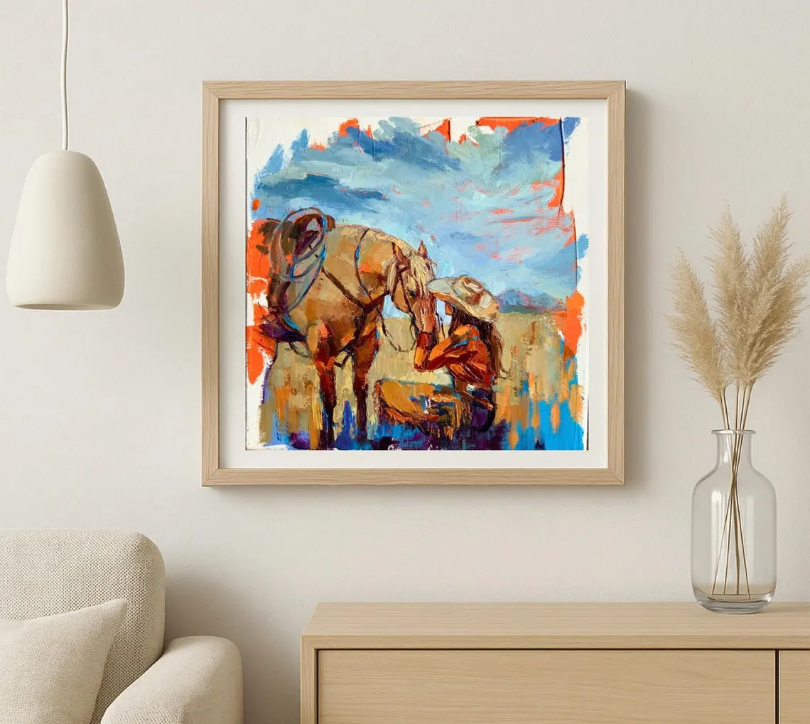 Cowgirl Painting Original Art Oil Painting 12X12 Inches - Image 5